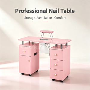 Table de manucure rose, fournitures d'usine directe, tables à ongles avec aspirateur, table mobile pour réparation d'ongles, bureau à ongles - Product Image 1
