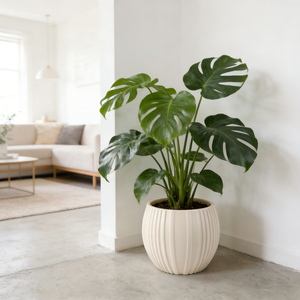 Grand pot de fleurs de <span class=keywords><strong>sol</strong></span> créatif en plastique <span class=keywords><strong>beige</strong></span> à grain vertical, pot de fleurs ornemental d'extérieur - Product Image 4