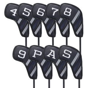 Ensemble de housses de tête de club de golf en cuir PU noir, durables, originales, personnalisées, brodées, magnétiques, pour fers et putters, avec la meilleure broderie OEM - Product Image 2