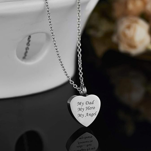 Colgante de collar de urna conmemorativa de cremación de acero inoxidable, cenizas conmemorativas en forma de corazón chapadas en plata para mi padre, mi héroe - Product Image 6
