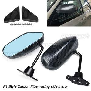 1Pair Universal Car Carbon Fiber Autos Blue Rear View <b>Mirror</b> F1 Carbon Look Racing Side <b>Mirror</b> Glass & Wide Angle Metal <b>Bracket</b> - Product Image 1