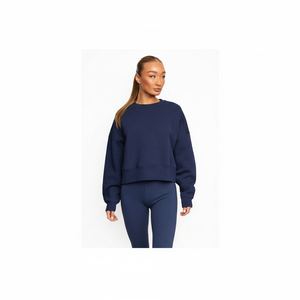 100% algodón azul marino liso en blanco al por mayor personalizado de gran tamaño de las mujeres Sudadera con capucha de cuello redondo - Product Image 1