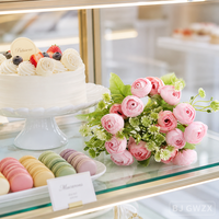 15 têtes de fleurs artificielles en soie, motif flocon de neige, bourgeons de thé et roses, pour décoration de salon, fêtes d'anniversaire, centres de table événementiels et Saint-Valentin