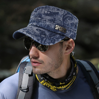 Gorra Plana Deportiva Vintage para Hombre, Informal, 100% Algodón, Lavado Desgastado, con Patrón de Letras, Protección Solar para Actividades al Aire Libre