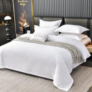 Parure de lit 4 pièces en coton satiné blanc uni, qualité hôtel 5 étoiles, douce, durable et <span class=keywords><strong>infroissable</strong></span>, comprenant une <span class=keywords><strong>housse</strong></span> de <span class=keywords><strong>couette</strong></span> et des taies d'oreiller - Product Image 4