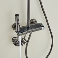 Ensemble de douche de qualité supérieure noir gris anthracite à touches piano avec affichage numérique LED, mitigeur de douche pluie en aluminium spatial pour salle de bain