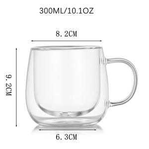 Logo personnalisé 10oz <span class=keywords><strong>tasses</strong></span> à café isolées en verre à double paroi <span class=keywords><strong>tasses</strong></span> à thé transparentes poignée espresso latte cappuccinos - Product Image 6