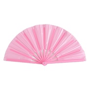 Éventail pliant rose en plastique avec baleines en plastique, accessoire de danse portatif pour la pratique du Tai Chi et du Wushu
