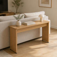 Table console en MDF naturel, profil mince pour derrière le canapé, plateau incurvé, pieds réglables