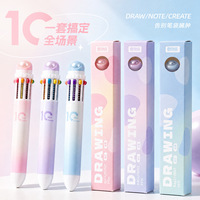 Nouveau stylo à bille rétractable 10 couleurs, mignon et élégant, stylo gel multi-couleurs tout-en-un, stylo de papeterie créatif multifonctionnel