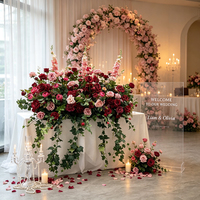 Camino de mesa de flores artificiales color rosa borgoña al por mayor, arreglo floral de hiedra colgante para decoración de ceremonias de boda
