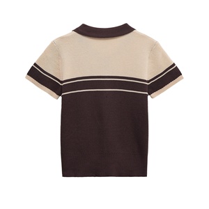 Haut tricoté décontracté respirant pour <span class=keywords><strong>femme</strong></span>, style rétro patchwork, manches courtes, collection été 2026, mélange vintage, style preppy - Product Image 2