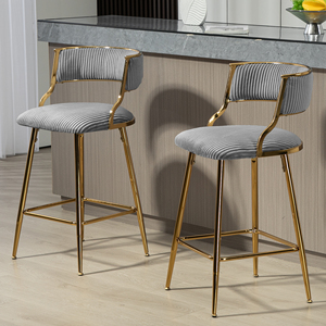Set of 2 26'' Modern Counter Height <b>Bar</b> <b>Stools</b> with Back Corduroy Fabric for Home <b>Bar</b> & Dining - Product Image 1