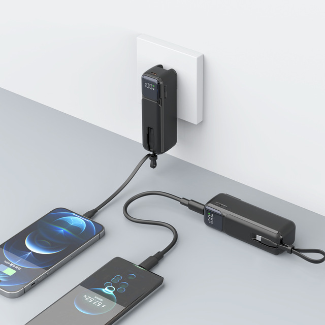 Cross-Border Hot-Selling 5000mAh Compact Portable Charger AC Fast Charging Power Bank Built-in PD20W Cable Type-C Wall Plug Gift