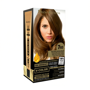 Tinte Permanente para el Cabello Thader Pharma V-Color 703 Rubio Medio Dorado Natural Sin Amoníaco Con Líquido Dorado y Aceites Florales - Product Image 2