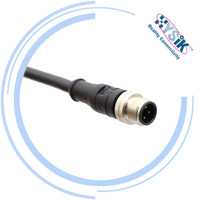 Kit de Cable Moldeado Recto Macho de 3 Polos M12 y Receptáculo Hembra para Montaje en Panel, Codificación A, 2m para Conexión a Través de Pared