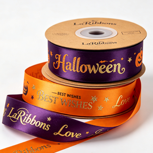 High Grade 100% Polyester 25mm Gift Wrapping Single Face Gold Foil Printing Customized Brand Logo Printed Satin <b>Ribbon</b> - Product Image 5