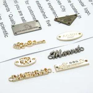 Étiquettes métalliques incrustées de diamants électrolytiques avec lettres, insigne de marque, étiquette personnalisée, logo pour vêtements