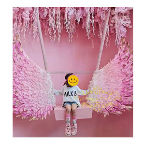 Alas de Ángel de Plumas Doradas y Rosas para Boda, Fondo Rosa, Decoración para Boda, Accesorios para Fotos de Alas de Ángel, Estrella de Cine - Product Image 1