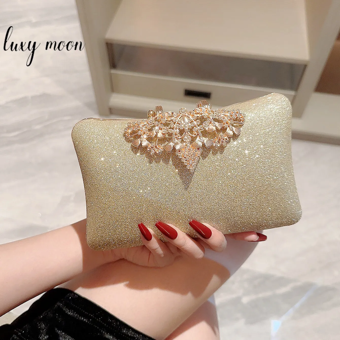 Party Dress Evening Bag Shiny Luxury Gold Clutch Bag Bridal Purse NE984