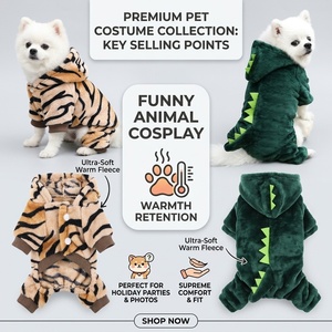 Costume amusant pour animaux de compagnie en forme de dinosaure pour Halloween, en flanelle polaire, 4 pattes, chaud et épais pour l'hiver, pour petits et moyens chiens et chats - Product Image 4