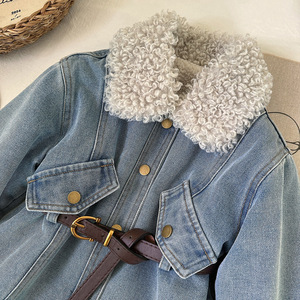 Giacca di Jeans in Velluto Calda e Morbida da <span class=keywords><strong>Bambina</strong></span> Novità 2025 Versione Coreana Top Spesso Medio-Lungo Autunno e Inverno per Bambini - Product Image 5