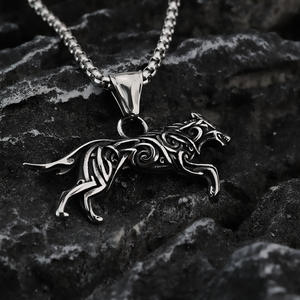 Stainless Steel <b>Wolf</b> Pendant <b>Necklace</b> Men's Viking Celtic Style Animal Shape Hip Hop Fashion Jewelry - Product Image 1