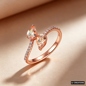 Rose Gold Morganite Pear Cut Butterfly <b>Ring</b> Pave Setting Prong Engagement Women's Romantic Gemstone Fine Jewelry - Product Image 3