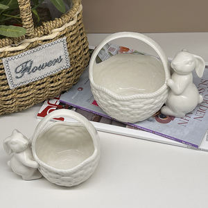 Nordique Pâques Art Déco Pâques Glaçure Oeuf et <span class=keywords><strong>Lapin</strong></span> Pot En Céramique <span class=keywords><strong>Lapin</strong></span> avec Panier pour Stockage Décor À La Maison Cuisine Pot De Stockage - Product Image 5