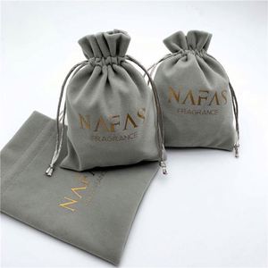 QC Brand Grey Reusable Plush Velvet Perfume Gift <b>Drawstring</b> <b>Bag</b> Protective <b>Canvas</b> Pouch Rope Handle 13x16cm for Cosmetics - Product Image 3