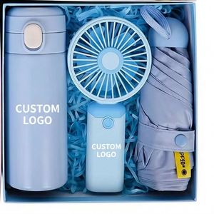 Custom Logo Corporate Gift Set 3 1 Vacuum Thermos <b>Cup</b> Automatic Umbrella USB Fan Promotional Giveaway Welcome Gifts Custom - Product Image 1