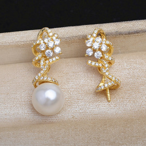 Accessoires DIY en argent 925 Wenchi, boucles d'oreilles semi-finies en perles et plumes, modèle 15627, composants de bijoux chinois - Product Image 2