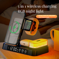 Lampe d'horloge de table pour montre Airpods chargeur de téléphone portable horloge de bureau numérique Reloj chargeur sans fil 3 en 1