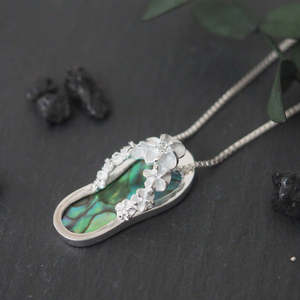 Collar con Colgante de Plata Hawaiana con Diseño de Chanclas y Abulón Floral para Mujer, Joyería Unisex, Regalo - Product Image 5