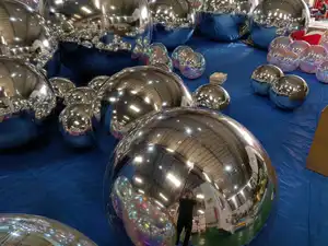 כדור מראה מתנפח ענק לעיצוב מסיבת חתונה לחג המולד - כדורי כסף Pvc מבריקים גדולים כדור מראה רפלקטיבית מתנפח