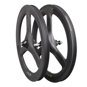 批发碳素三辐轮对14英寸255 3辐40毫米23毫米铆钉玄武岩制动表面，用于Bmx自行车折叠自行车车轮