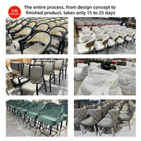 Chaise de salle à manger en métal OEM, style nordique, avec accoudoirs en velours, pour hôtel, restaurant, ensemble de 6 chaises