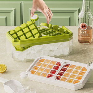 Multifunctional Press Type Ice <b>Cube</b> Mold Food Grade Plastic Metal Ice Cream Scoop Homemade Frozen Refrigerator <b>Storage</b> <b>Lid</b> <b>Box</b> - Product Image 3