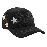 Topi Baseball Gaya Baru Hitam Gorras Bordir 3D Berlian Imitasi Jaring Laba-laba Kristal Multi-Tone Pin Logam Bintang Gothic Street