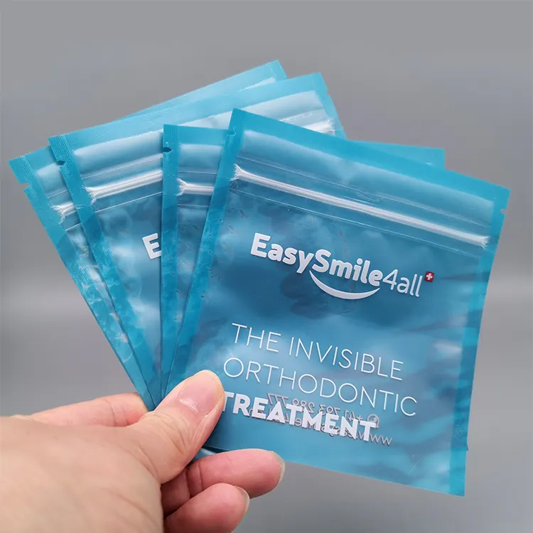 Aligner Packaging Zipper Bag orthodontic packaging bag Frosted One Side Transparent Matt Mylar Sachet Three Side Seal Zipper Bag