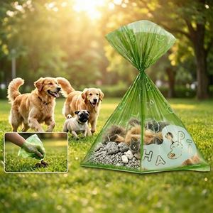 Bolsas para excremento de perro GorisPet, ecológicas, biodegradables, simples, de HDPE/PP, con estampado de patas y logotipo personalizado para la eliminación de desechos de mascotas - Product Image 4