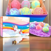 Bombes de bain rondes bio Unicorn pour enfants et filles, ingrédients 100% naturels, spa à domicile, cadeau d'anniversaire surprise