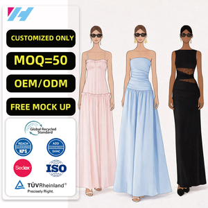 OEM Hizmeti Özelleştirilebilir Günlük Tatlı Yazlık Kolsuz Kadınlar İçin Büzgülü Zarif Uzun Elbise - Product Image 1