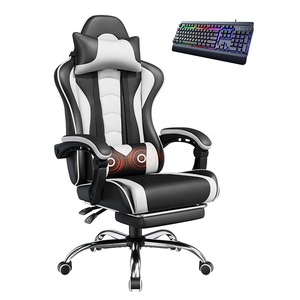 Silla ergonómica para juegos <span class=keywords><strong>de</strong></span> ordenador ajustable en altura barata, soporte Lumbar <span class=keywords><strong>de</strong></span> masaje, Silla <span class=keywords><strong>de</strong></span> <span class=keywords><strong>escritorio</strong></span> para jugadores con reposapiés, negro y blanco - Product Image 1