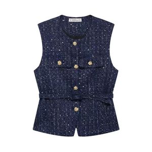 Nouvelle Collection Printemps – Gilet Décontracté Polyvalent à Rabat et Ceinture, Col Rond, Sans Manches, Boutonné, Tricoté, Style Vintage, Respirant, en Polyester - Product Image 5