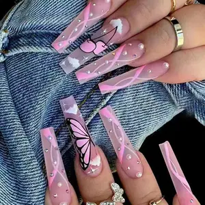 Роскошные многоразовые розовые обнаженные накладные ногти Короткие акриловые накладные ногти на заказ искусственные ногти с клеем для женщин