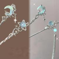 Élégante épingle à cheveux en pierre de lune glacée avec pompon, style vintage chinois, accessoire pour cheveux pour femmes et filles, vente en gros