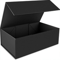 Kotak Hadiah Kardus Bahan Daur Ulang Hitam 9.5x6x3'' Tutup Magnetik Lipat Persegi Panjang dengan Pita untuk Pernikahan Natal