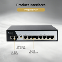 Switch Gigabit PoE de 10 Puertos, Administrado en la Nube, 120W IEEE802.3af/at, 30W/Puerto, 2 GE Uplink, 20Gbps, Aplicación Web Dual para Cámaras IP