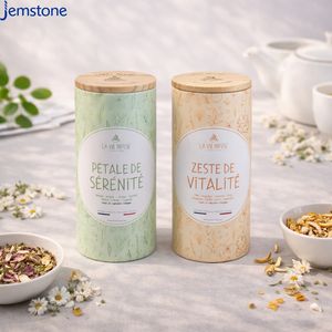Emballage personnalisé en tube de papier biodégradable pour thé en vrac, thé aux fleurs, café en grains, avec couvercle en bois - Product Image 6